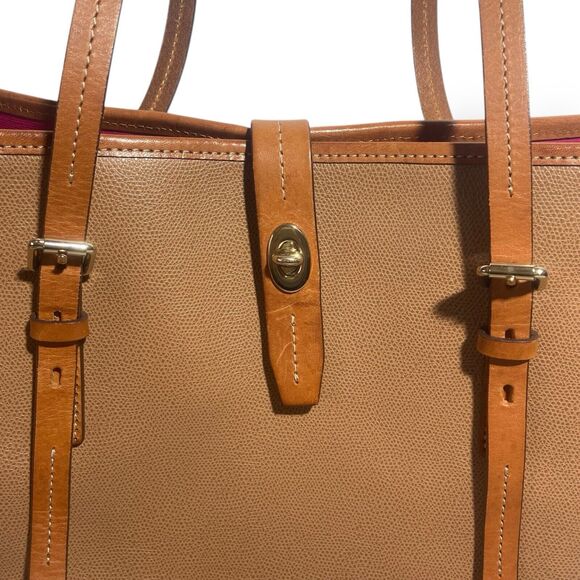 Dooney & Bourke Handbag Shoulder Bag Tote Large Tan Brown Leather Pebble Finish - Picture 3 of 16